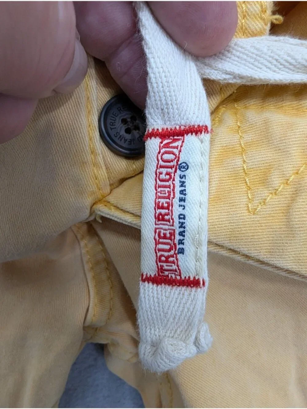 True Religion Shorts Mens 29 Yellow Chino Travis Distressed Raw Hem 15 in Inseam